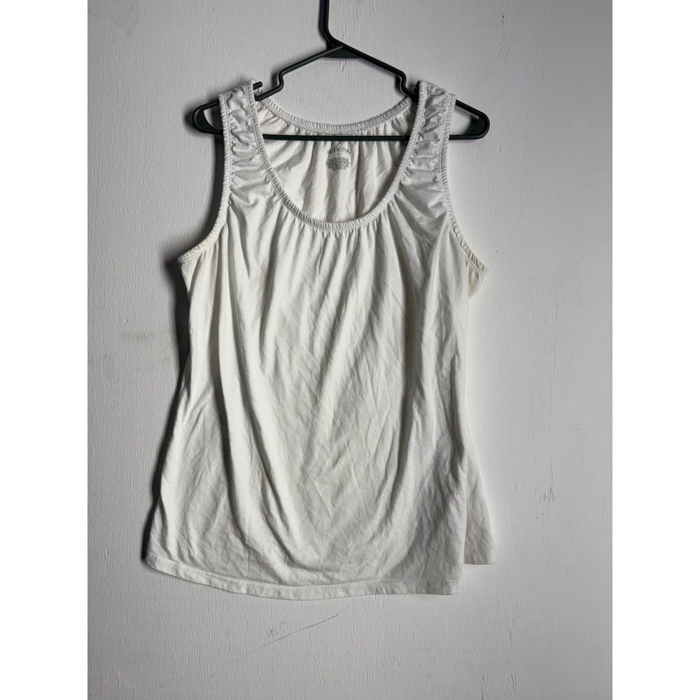 Merona White Tank Top Womens Size 1 Small Scoop Neck Ruched Sleeveless Basic Tee